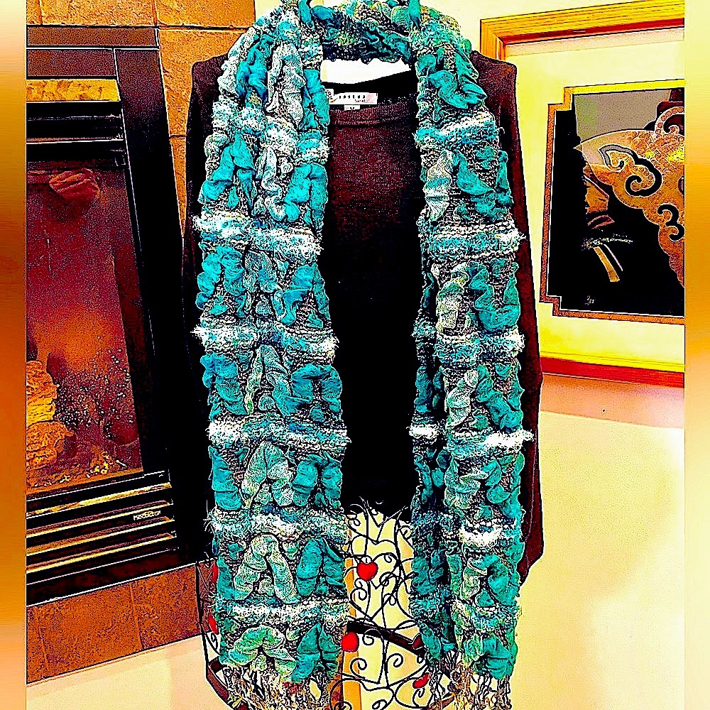 Colorful Fringed lightweight warm scarf/ bamboo feel -So Soft,great stretch, XL